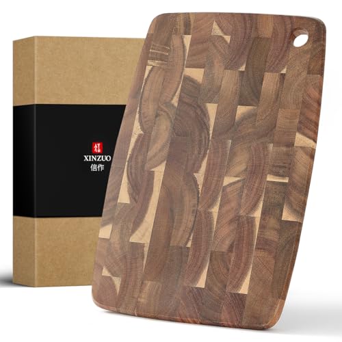XINZUO Small Acacia Wood End-Grain Kitchen Cutting and Serving Board, for Kitchen, 14" x 9" Reversible Wooden Chopping Board for Meat, Cheese, Fruit & Vegetables,Easy to Clean(Rectangular) - size: 14.1"L x 9.4"W