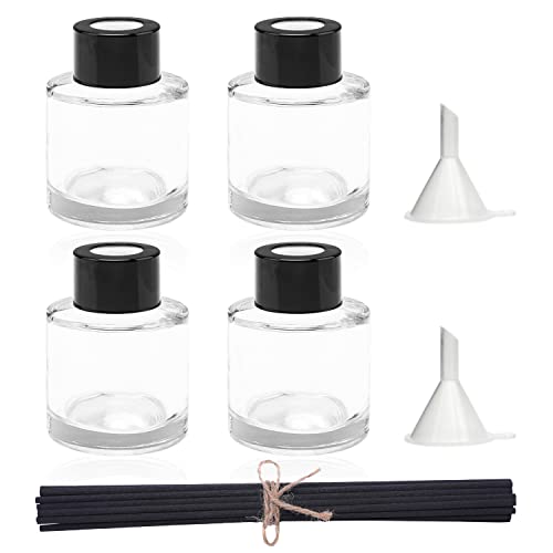 4PCS Refillable Fragrance Glass Diffuser Bottles with 20pcs Reeds Sticks & Black Caps & Funnel, Diffuser Jars for Home Oil Fragrance Decoration Girl Women Gift (50ML) - size: 50ML