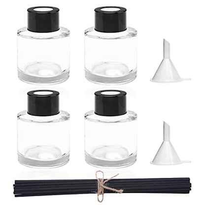 4PCS Refillable Fragrance Glass Diffuser Bottles with 20pcs Reeds Sticks & Black Caps & Funnel, Diffuser Jars for Home Oil Fragrance Decoration Girl Women Gift (50ML) - size: 50ML