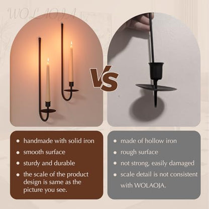 Metal Wall Candle Sconce Holder Set of 2 Wall Mount Candle Holder Pillar Holder Black Modern Wall Candle Sconces Hanging for Living Room Farmhouse Fireplace Wedding - color: Black, size: 2PC