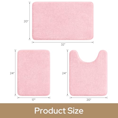 HOMEIDEAS Upgraded Bathroom Rugs Set 3 Piece, Ultra Soft Memory Foam Bath Mats, Super Absorbent Non Slip Washable U-Shaped Toilet Bath Rug (Light Pink, 17"x24"+20"x32"+U-Shaped 20"x24") - color: Light Pink