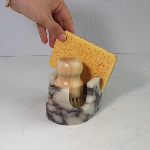 Natural Travertine Marble 2-Slot Sponge Holder for Kitchen Counter, 2-in-1 Stone Drying Rack, Sponge Caddy for Sink Organizer - Calacatta Viola Marble - color: Calacatta Viola Marble
