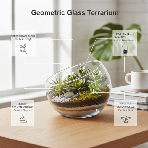 Geometric Glass Terrarium, Borosilicate Planter for Succulents and Air Plants, Desktop Display Vessel (1 PC)