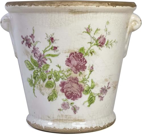 Tuscan Planter Vintage Flower Pot Decorative Ceramic Ice Crack Planter Pink | Plant Pot with Drainge Hole, Decorative Planter for Indoor and Outdoor, Tuscan Decor Vase, Gardening Gift - color: Pink