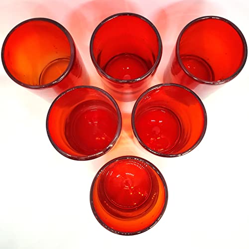 Solid Ruby Red 14 oz Drinking Glasses (set of 6), Recycled Glass, Lead-free, Toxin-Free (14oz Drinking) - color: Red, size: 14 oz