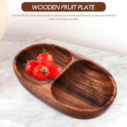 BESPORTBLE Decor snacks storage bowl nut plate wood divided salad bowl wooden fruit bowl food plate candy plate Double compartment bowl salad bowl container fruit dish south america tray