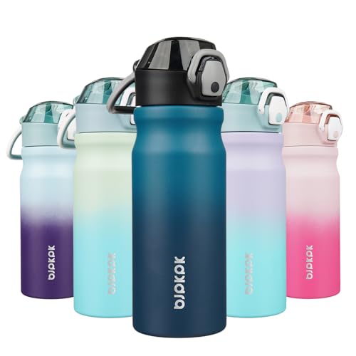 BJPKPK 18 oz Water Bottle with Straw & Handle, Insulated Stainless Flask | Leak Proof Locking Lid, Thermal, Double Wall Vacuum, Keeps Hot/Cold, Dishwasher Safe, Travel & Sports, Indigo Black - color: A-Indigo Black, size: 18 Ounces