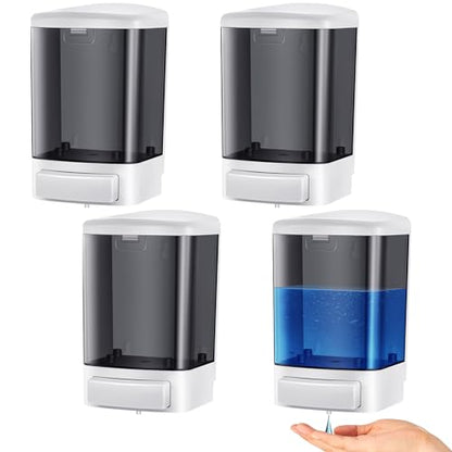 Hushee 4 Pcs Wall Mounted Soap Dispenser,33.8 Oz 1000 Ml,Black | Manual Press, 1000ml 33.8oz Capacity Clear Window, For Restaurant Bathroom Kitchen Hotel, Liquid Soap Shampoo Dispenser - color: Black, size: 33.8 oz 1000 ml