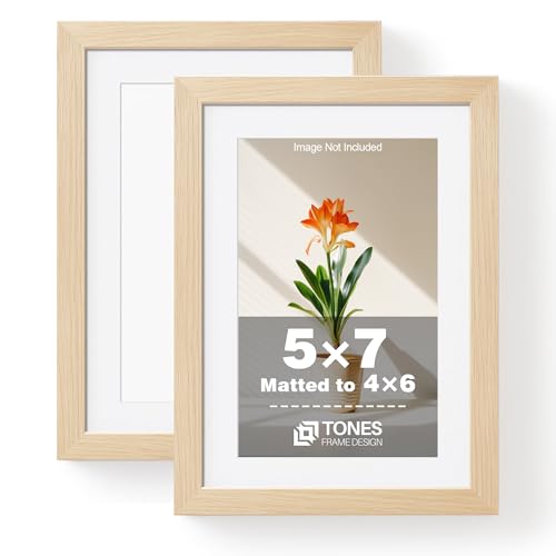 TONES FRAME DESIGN 5x7 Picture Frame Set of 2 Frames 5x7 Matted to 4x6 Natural Solid Wood Veneer Finish with Plexiglass, 5 by 7 Picture Frames for Tabletop Gallery Wall Home Decor, 2 Pack - color: Natural, size: 5x7 - 2 Pack