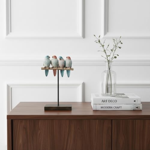 Comfy Hour Bird Figurines Home Decor, 9.8 Inch Decorative Birds Sculpture, Pastel Sparrows on Rustic Branch, Polyresin Tabletop Ornament for Shelf, Mantel, Desktop, 1 Unit