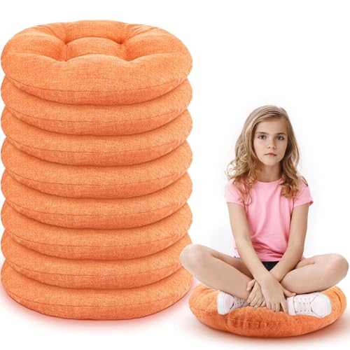 Fumete 8 Pcs 16 Inch Floor Cushions Pillow for Kids Bulk Classroom Round Flexible Seating Floor Cushions for Students Home Daycare School Reading Corner Yoga Meditation Picnic (Orange) - color: Orange