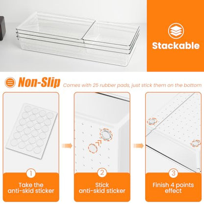 18 Pcs Large Size Clear Drawer Organizer Set, Acrylic Non Slip Non Cracking Kitchen Drawer Storage Tray Divider, Multifunctional Storage for Cosmetics, Bathroom, Tools, Kitchen and Office - size: 18 Pack