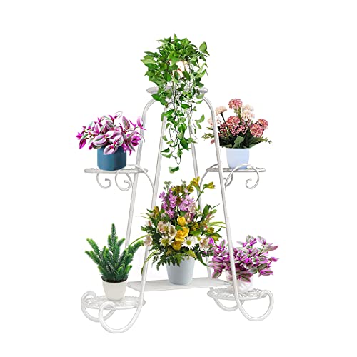 CarolynDesign 6 Tier Metal Plant Stand for Indoor and Outdoor, Multi Flower Pot Holder Shelf for Living Room Patio Lawn Garden Balcony - color: White Round