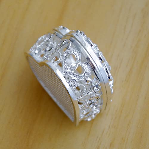 Silver Heart Jewelry Trinket Box Bejeweled Heart Box with Hollow Flower Figurines Jewelry Boxes Ring Holder - color: Silver_3