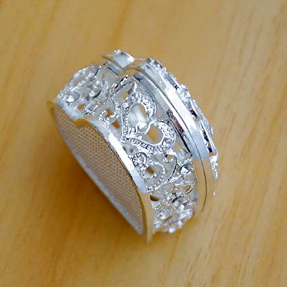 Silver Heart Jewelry Trinket Box Bejeweled Heart Box with Hollow Flower Figurines Jewelry Boxes Ring Holder - color: Silver_3