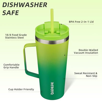 BJPKPK 22oz Insulated Tumbler with Handle, Lid & Straw, Stainless Steel | Double Wall Vacuum Insulated Coffee Travel Mug - Keeps Cold & Hot, BPA Free, Cupholder Fit for Office, Gym & Travel - color: Bamboo Grove, size: 22 Ounces