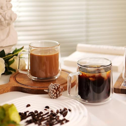 CNGLASS 15oz Double Walled Glass Coffee Mugs,Large Insulated Glass Mugs with Handle,Clear Coffee Cups for Espresso,Latte,Cappuccino,Tea,Set of 2 - color: 15oz(2-pack)