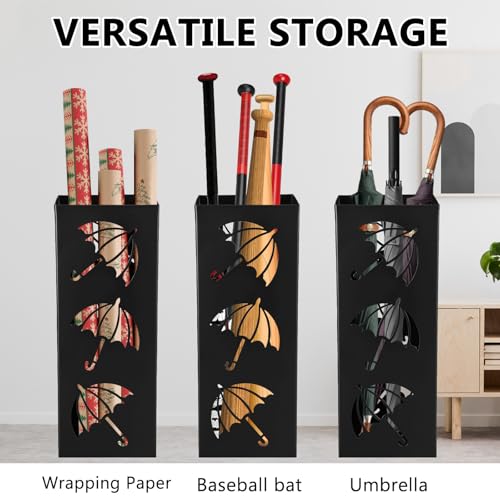 Metal Umbrella Holder Square Umbrella Stand Rack for Entryway Freestanding Rain Collection Umbrella Organizer Heavy Canes Walking Sticks Stand Rack for Indoor Home Office, 6.4" x 6.4" x 16.3", Black