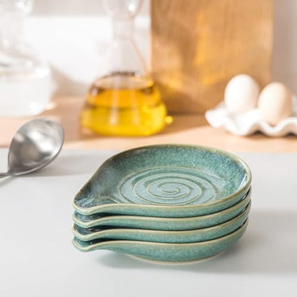 Ceramic Spoon Rest Set of 4, Spoon Holder for Kitchen Counter & Stove Top | Reactive Glaze, Holds Spoons, Spatulas & Cooking Utensils, Keeps Countertops Clean, Dishwasher Safe