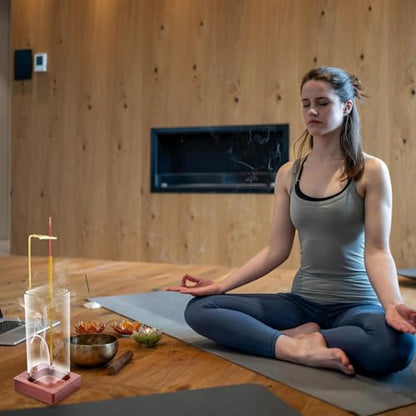 2 Pcs Glass Incense Holder for Sticks, Modern Incense Burner with Removable Glass Ash Catcher, Wood Incense Sticks Holder for Yoga Meditation Home Decor