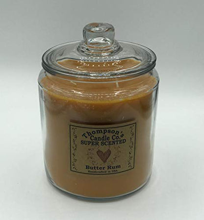 Thompson's Candle Co. Super Scented Butter Rum Cookie Jar Candle – 64 oz Large Two-Wick Jar, Long-Lasting Dessert Fragrance