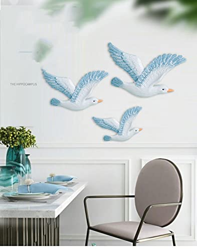 SeaHug 3-Piece Resin Seagull Wall Decor, Coastal Nautical Bird Wall Art for Beach House, Bathroom, Living Room, Bedroom and Entryway Wall Decoration