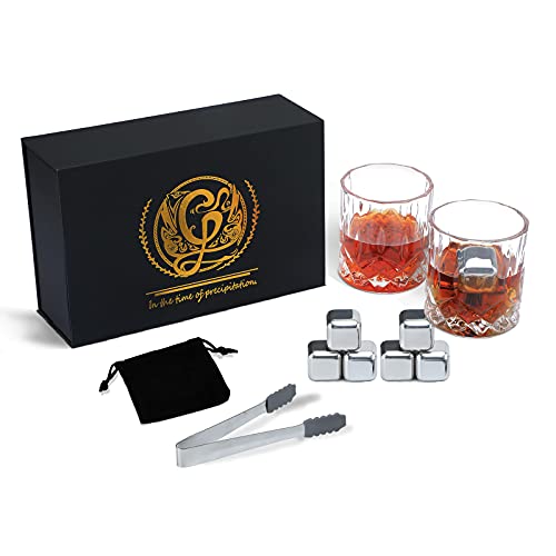 Old Fashioned Whiskey Glasses with Luxury Box - Set of 2 Whiskey Glass with Stones Whiskey for Men