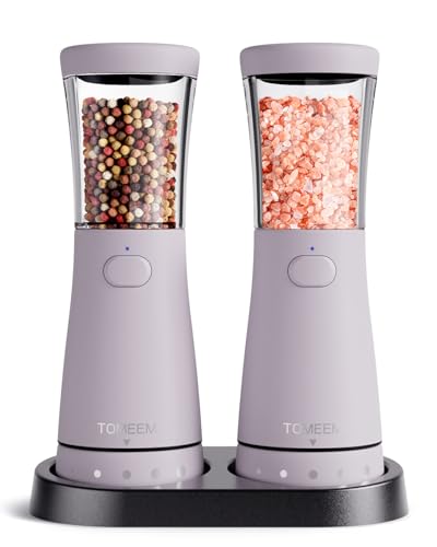 Electric Salt and Pepper Grinder Set with Storage Base, Stainless Steel Rechargeable Salt and Pepper Grinder Set with 4.5 oz Large Capacity, 1.8" Wide Mouth, Adjustable Coarseness, Ideal for Kitchen - color: Lavender