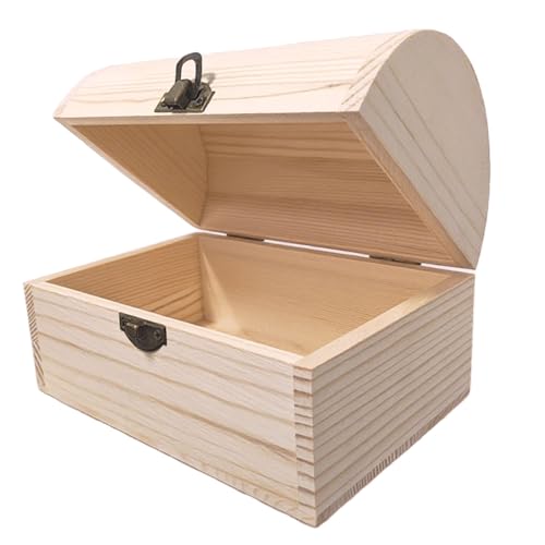Small Wooden Treasure Chest Box-6.3 x4.7x4.5 Inch with Unfinished Wood Box | Small Wooden Box with Hinged Lid & Vintage, Wood Storage Box for DIY Crafts, Painting, Gift, Keepsakes & Party Decorations - size: 6.3 Inch Arched Top