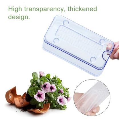 4pk Self-Watering Windowsill Planters, Clear Plastic w/Drainage Holes | 7.8"x5.4"x4", Rectangular Flower Pots, Plant Growth Observation Box for Kids