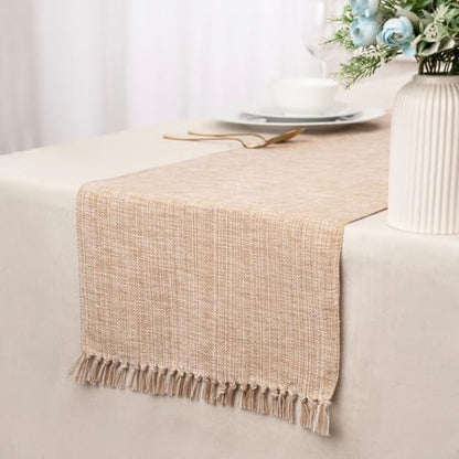 100% Cotton Table Runner - 72x13 Inch, Chambery Textured Table Runner, Durable & Elegant for Dining Table, Wedding, Restaurant, Oeko-TEX Certified - Taupe - color: Taupe