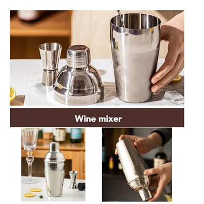10-Piece Stainless Steel Cocktail Shaker Set with Stand – Bartender Kit w/Martini Shaker, Jigger, Strainer, Ice Tools & Decanter for Home Bar, Party & Gift