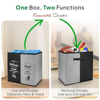Opret 2 Compartment Large Shoe Cover Box Black Grey, Real Estate Agent Supplies, Disposable Shoe Cover Dispenser Box for Open House, Foldable Storage Bin - color: Black Grey