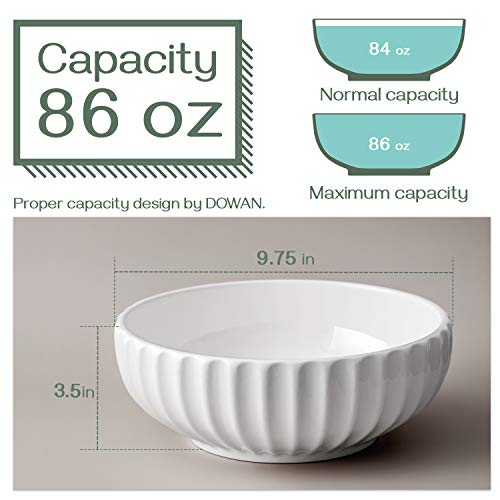 DOWAN 9.8'' Serving Bowls, 86 oz Large Salad Bowl, Ceramic Serving Dishes, Set of 2, Pumpkin Shape for Christmas, Entertaining, Party, Kitchen, Dinner, Banquet, Housewarming Gift, White