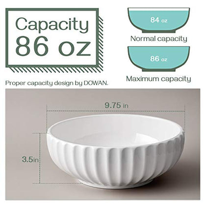DOWAN 9.8'' Serving Bowls, 86 oz Large Salad Bowl, Ceramic Serving Dishes, Set of 2, Pumpkin Shape for Christmas, Entertaining, Party, Kitchen, Dinner, Banquet, Housewarming Gift, White