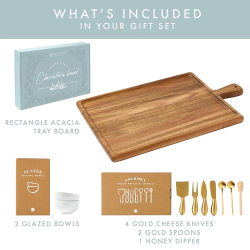 Charcuterie Board Set - Acacia Cheese Board Serving Tray with Accessories - House Warming Gifts for New Home, Bridal Shower & Wedding Gift, Birthday Gifts for Women - color: Acacia