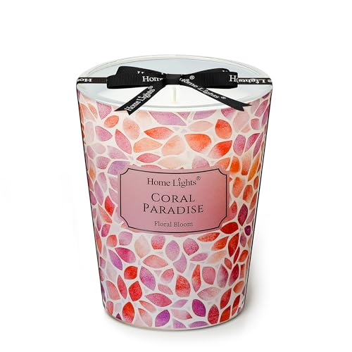 HomeLights Coral Paradise Scented Candles | 6.7oz Soy Candles Bohemian Natural Textures Large Candle Jars | Ideal Candle Gifts for Events, Home Decor Stress, Relief & Relaxation - color: Coral Paradise