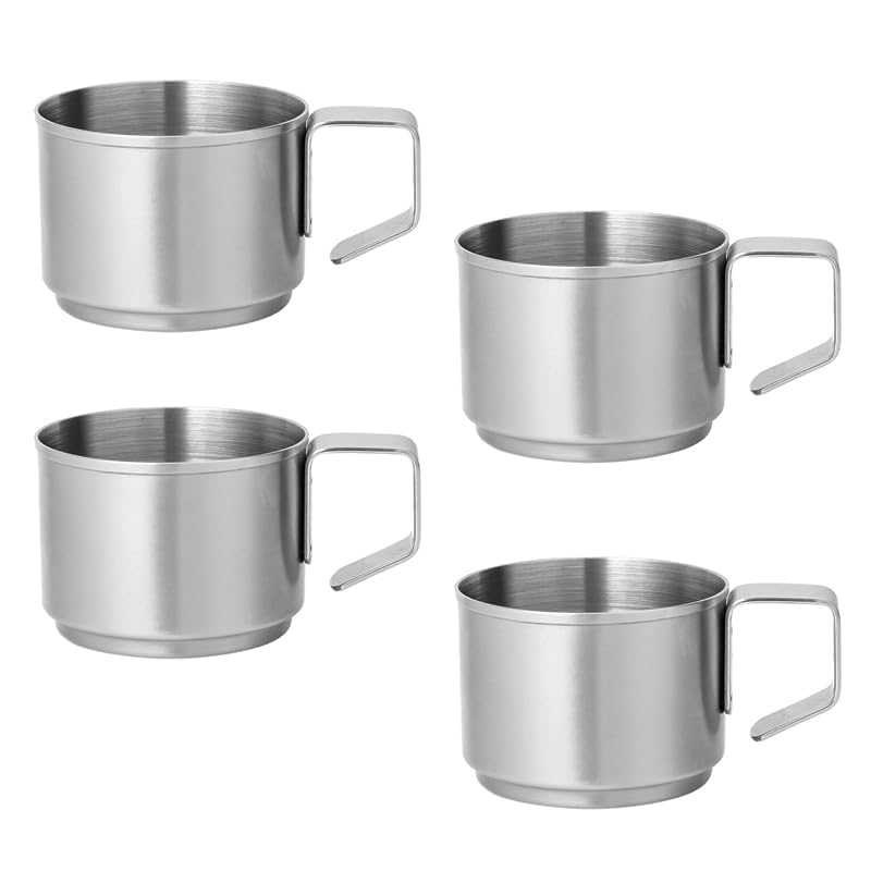 ZPUFAW 4Pcs Espresso Cups 4 oz Expresso Shots Cups 18/8 Stainless Steel Coffee Cups Set of 4