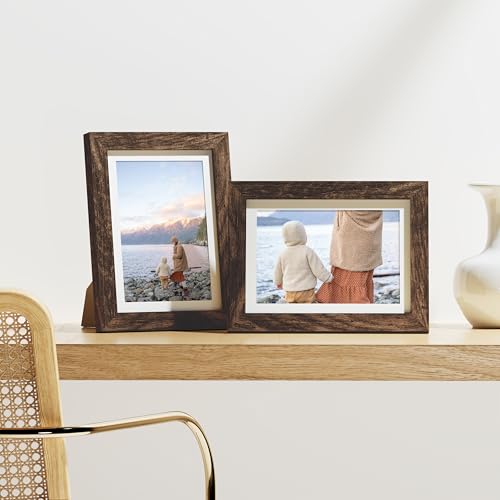 Vittanly 5x7 Picture Frames Set of 9, Shatter Resistant Plexiglass, Display 4x6 Pictures with Mat or 5x7 without Mat, Photo Frames for Wall or Tabletop, Engineered Wood, Brown | Display Pictures 4x6 with Mat or 5x7 without Mat, Small Photo Frames, Enginee