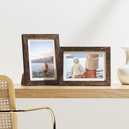 Vittanly 5x7 Picture Frames Set of 9, Shatter Resistant Plexiglass, Display 4x6 Pictures with Mat or 5x7 without Mat, Photo Frames for Wall or Tabletop, Engineered Wood, Brown | Display Pictures 4x6 with Mat or 5x7 without Mat, Small Photo Frames, Enginee