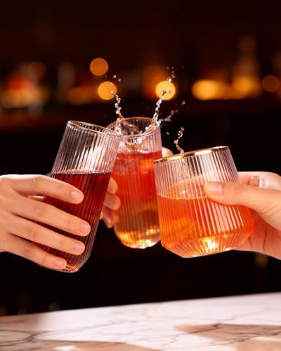 BESTSTAR 48 Pack Clear Disposable Ribbed Origami Ripple Plastic Glasses Set | 24 9OZ Stemless Champagne Flutes & 24 12OZ Cups, BPA-Free Shatterproof Clear Drinkware for Weddings, Parties & Events - color: Clear Ribbed