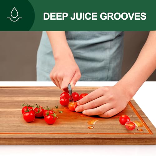 20" XL Extra Large Wood Cutting Boards for Kitchen Acacia Charcuterie Board | Hardwood Solid Chopping Board Meat Big Wooden Cutting Board Non Toxic Turkey Serving Bread Cheese Boards Butcher Block - size: 20"L x 15"W