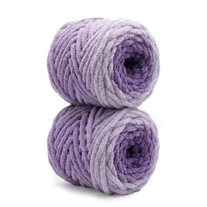 Beginner Chunky Yarn for Hand Knitting Ombre Blankets, Plush Chenille Fade | Long-fade ombre chenille chunky yarn - #7 Jumbo - 42oz/1200g - 81 Yards - Lavender Purple - color: Lavender Purple (0.8" Thick)