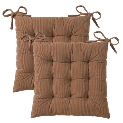 HLOVME Corduroy Chair Cushion with Ties Ultra Soft Warm Floor Cushion for Kids Reading Nook Comfortable Square Seat Cushion for Adult 15.7”x15.7”, Khaki - color: Khaki, size: 2 Count (Pack of 1)