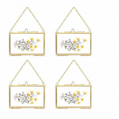 4 Pcs Pressed Flower Frame, Wall Hanging Tabletop Display Double Glass Frames with Metal Chain for Pressed Dried Flowers Plants, Horizontal and Vertical Picture Frame, Black, FRAMES ONLY - color: Balck-H-4