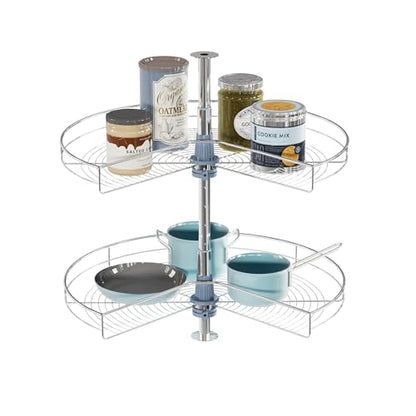 Dowell Base Cabinet Kidney Shape Dia.24 270° Lazy Susan, 2 Shelves, Kitchen Base Corner Cabinet Organizer (Chrome 4001 270 24) - size: Base Cabinet Kidney Shape Dia.24" 270°