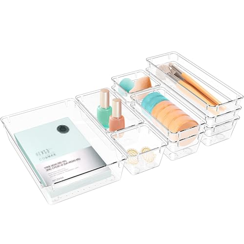 10 PCS Drawer Organizer Set, 5 Size Bathroom and kitchen organizer Trays | Bathroom and kitchen Drawer cabinet organizer Trays, Clear Storage Bins for Makeup, Jewelry, Utensils and Gadgets - color: Clear, size: 10 PCS