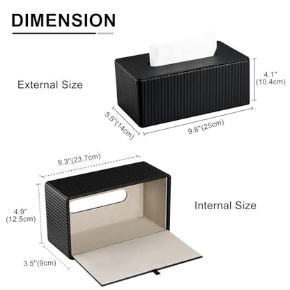 PU Leather Tissue Box Cover Rectangular Tissue Box Holder with Magnetic Bottom, Napkin & Facial Tissue Holder Dispenser for Home, Office for Standard 120-count/160-count (2-Ply) Black Stripe - color: Black Stripe