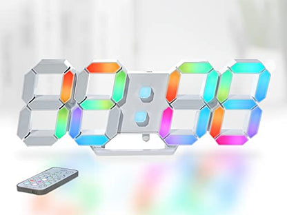 Wall Clock Neon Digital Clock 3D LED Desk Clock Large Display 9.7" RGB Clock Alarm Clock for Bedroom Living Room,Remote,Brightness Dimming, Date,Temp - color: 9.7in Clock-neon Light