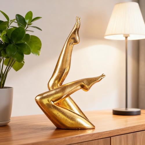 Abstract Yoga Human Figure Sculpture, Gold Resin Home Decor, Shelf Art Ornament for Living Room/Office